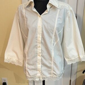 Elegant Cream Lace-Trimmed Women's Blouse